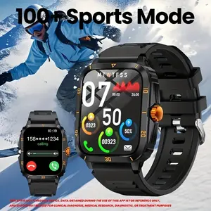 2.01-inch outdoor men’s smartwatch for sports and fitness, compatible with iPhone and Android phones, ultra-long battery life, wireless calling, includes over 100 sport modes, music control, message notifications, and weather updates multifunctional watch