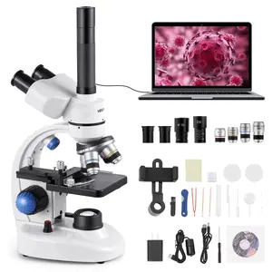 VEVOR Trinocular Microscope, Summervibes, 40-5000X Magnification, Professional Compound Microscope for Adult with Phone Adapter, LED Light, Aluminum Alloy Body, for Lab, School, Home, Education