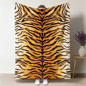 Tiger Stripe Throw Blanket, Realistic Fur Flannel Blanket, Soft Cozy Warm Throw, Orange Black Symmetrical Animal Print Design, Bold Gift for Him Her, Wild Safari Bedroom Living Room Couch Decor