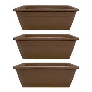 HC Companies 12-Inch Outdoor Plastic Deck Flower Planter Box, Chocolate (3 Pack)