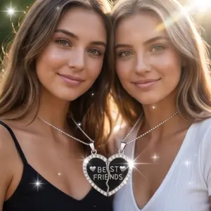 Set of TwoCouple Split Heart Necklaces – Dainty Matching Love Jewelry, Perfect Gift for Him & Her