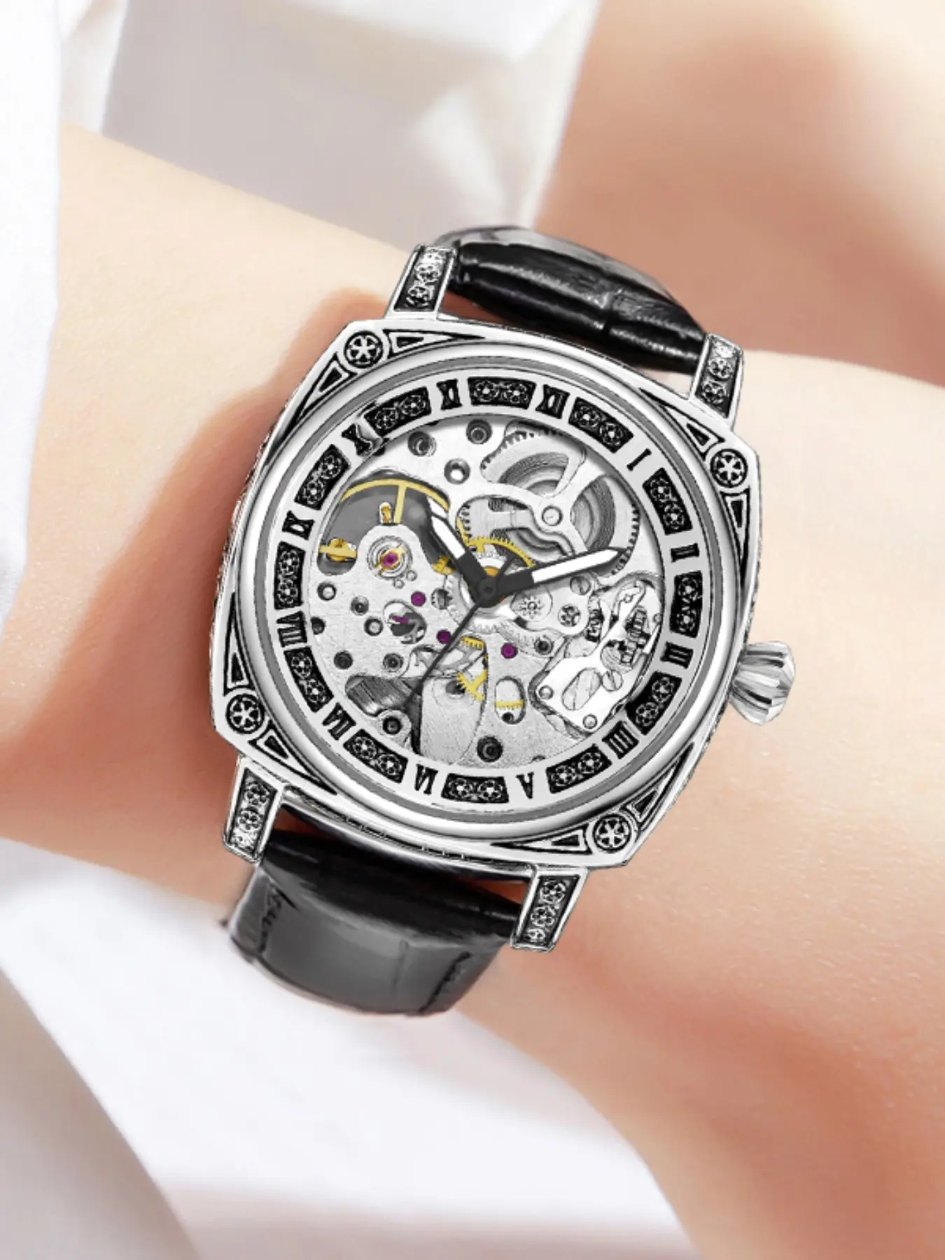 High class light luxury women's mechanical watch, China-Chic carved women's watch hollow full-automatic mechanical watch women's luminous waterproof high-grade temperament women's watch students have high face value, ins style small crowd fashion business