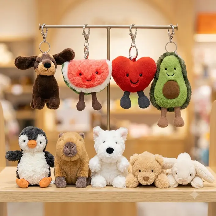 Cute Plush Animal Keychain Bag Charm – Soft Stuffed Mini Plushie Keyring Collection (Corgi, Bear, Lamb, Fox, Octopus, Dragon, Penguin, Dog, Marshmallow)