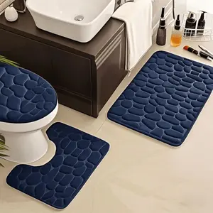 3pcs/set, Memory Foam Bathroom Rugs Set, Cobblestone Embossed Ultra Soft Non-Slip Bath Rug & Absorbent Bath Mat Carpets, Includes U-Shaped Contour Rug, Perfect For Bathroom/Shower, Bathroom Supplies