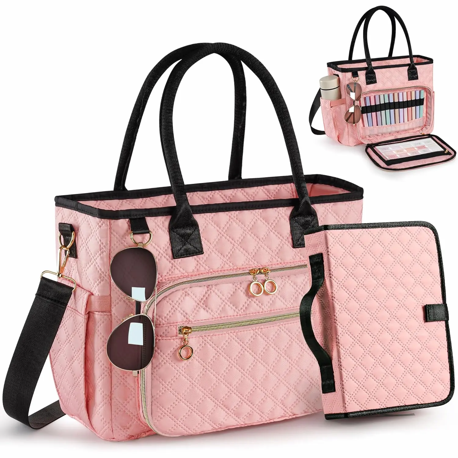 High-quality, Large-sized Bible Bag with Bible Cover, Quilted Bible Church Handbag with Shoulder Strap, Christian Gift for Women, Available in Multiple Colors Including Pink, Black, and Black-brown Two-tone