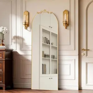 Baroque Full Length Mirror, 58"X18" Antique Large Arched Full  Mirror Freestanding with  Carving Top, Full Metal Frame Stand Up Retro Mirrors for Bedroom Living Room,