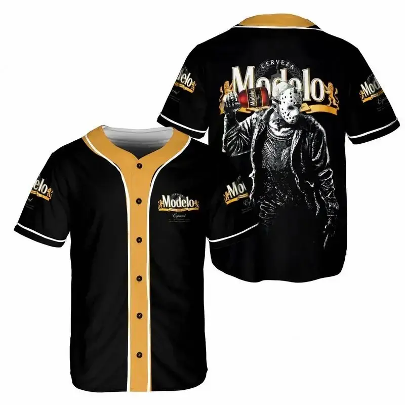 3D Beer Baseball Jersey, Horror Inspired Graphic Shirt, Jason Voorhees Style Jersey, Beer Lover Baseball Shirt, Retro Horror Sportswear, Baseball Fan Gift Baseball Jersey