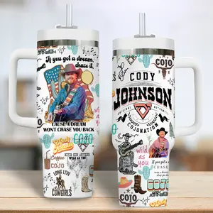 Cody Johnson Music Tumbler 40oz with Handle, Country Rodeo Aesthetic Cup, Til You Can’t On My Way to You Inspired Mug, Western Lifestyle Fan Gift, Texas Style Travel Mug, Stainless Steel Tumbler