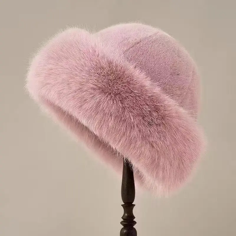Winter Bucket Hat Fluffy Faux Fur Fisherman Plush Warm Hats  display picture 1