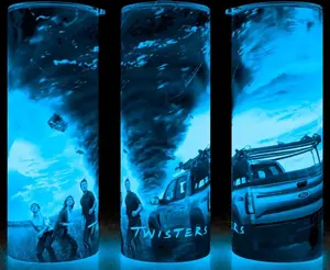 Glow in the Dark Twisters Tornado Disaster Movie Cup Mug Tumbler 20oz with Lid - Stainless Steel & Plastic - Elegant Drinkware for Movie Fans Flasks Straw