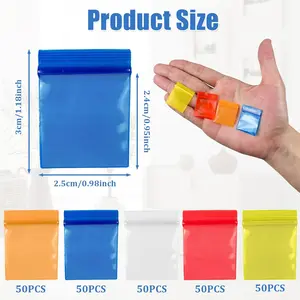 250pcs 1"x1" 4 Mil Mini Plastic Pouches Colored Clear