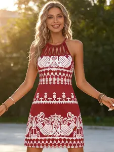 A new women's fashion printed mesh camisole versatile sleeveless midi boho dress, suitable for summer, casual days off, vacations, gatherings, etc.