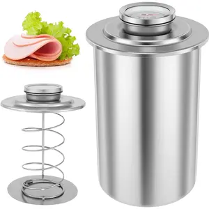 Stainless Steel Round Ham Meat Press Maker with Thermometer, Gourmet Kitchen Cooking Tool for Bacon Meat Pressure Cooker Boiler Pot