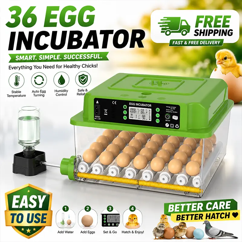 2026 Upgraded Digital Egg Incubator for Hatching Eggs, 16/36 Egg Capacity, Automatic Turner, Auto Water Addition, Temperature & Humidity Control Hatch Machine