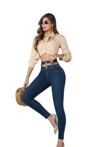 OFORI JEANS Ref AIKE,VENECIA Skinny 4 Buttons Back Pockets High Waist Push Up Effect Women's Fashion Denim colombiano Stylish High Waist Design Enhancing Silhouette