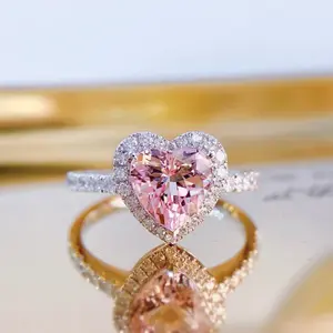 New love pink diamond ring women's sweet ring fashion versatile niche design jewelry
