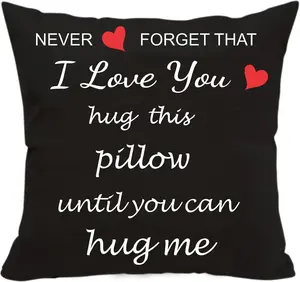 Two Sided Printing Lover Pillowcase Cover I Love You Hug This Pillowcase Until You Can Hug Me, Valentine's Day Birthday Gifts for Girlfriend Cotton Linen Square Decorative Waist Pillowcase 18"x 18"