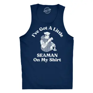 Mens Fitness Tank Funny Shirts Ive Got A Little Seaman On My Shirt Sarcastic Sleeveless Tee For Men Funny Workout Shirt for Men with Plus Sizes offensive Tank Top for Men Funny Adult Humor Sleeveless Tee Navy -