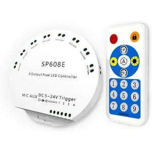 WS2812B WS2811 WS2813 WS2815 1903 Built-in Mic/AUX  SP608E  Controller with 8 Signal Outputs for LED Module Pixel Strip String Light Andriod iOS APP/Remote/Trigger Control