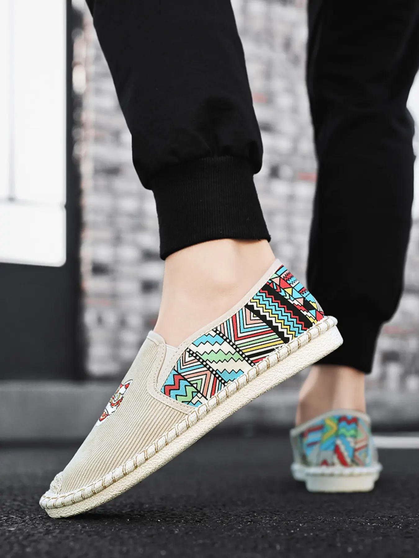 Men's Ethnic Style Breathable Canvas Shoes, Woven Slip-On Loafers Casual Espadrilles Walking Shoes