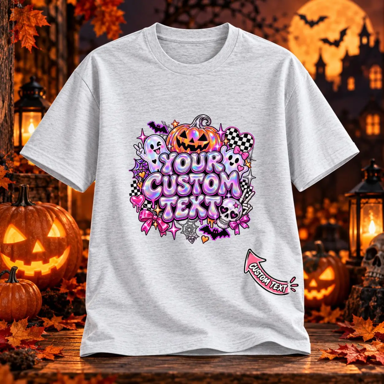 CARPESUN Custom Personalized Halloween Style T Shirt Custom Name Logo Soft Breathable Cotton Unisex Couple Family Party Gift