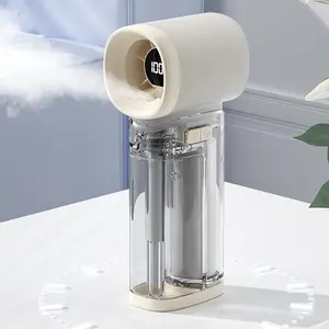 Portable Handheld Cooling Mist Fan, 100-Speed Turbo High Pressure Bladeless Fan with Nano Ice Mist, Rechargeable USB Mini AC with LED Display, Large Visual Water Tank, Personal Cooler for Outdoor Travel, Home Office, Summer Hydration