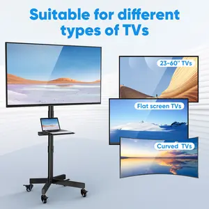 FORGING MOUNT Mobile TV Stand, 23-60 Inch LCD/LED Flat-Panel/Curved TV Cart with 15° Tilt, 88 lbs Capacity, Laptop Holder, Locking Wheels, Roll-Flat Design, Height-Adjustable, VESA Support up to 400x400mm