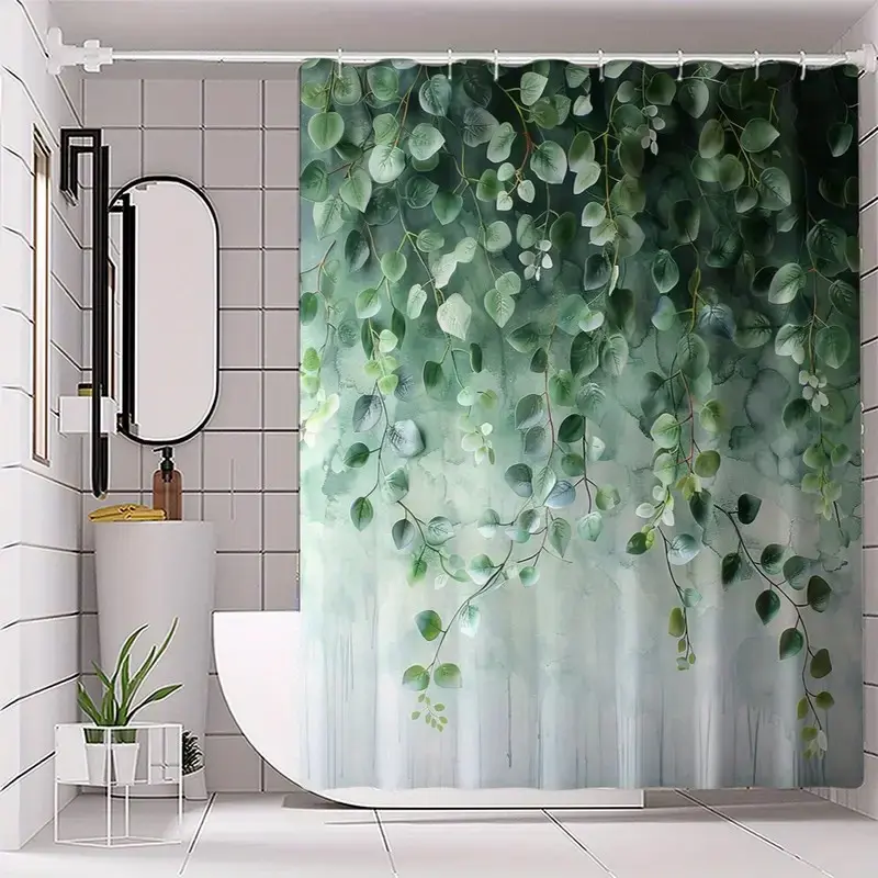 Long Leaf Design Decorative Shower Curtain, Perfect for Bathroom Decor, Bathroom Decoration Accessories, Easy to Clean, Multiple Sizes Available, Includes Shower Curtain Hooks
