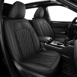Custom Fit 7-Seat Full Set (3 Rows) Seat Covers for 2020-2025 Toyota Highlander, 2nd Row Captain Chairs, Black Waterproof Leather, Breathable, Airbag-Compatible, Durable Non-Slip Protectors for Spills, Pets