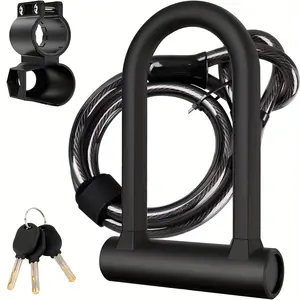 Heavy Duty Anti Theft Bike Silicone U Lock with 5ft Security Steel Cable, 2 Keys & Sturdy Mounting Bracket for Road, Mountain, Electric & Folding Bikes - Black, Polished Iron Finish, Versatile Equipment Lock | Sleek Design | Durable Iron Co