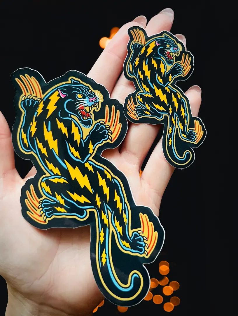 Traditional Panther Sticker, LINEMAN Hard Hat Sticker, Blue Collar Stickers, Gift for Electrician, Funny Gift, Decals for Hard Hat- Toolboxes- Helmet.