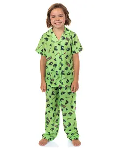 Wicked Girls’ Elphaba Pajamas Chibi Broom Hat Button-Up Shirt Pajama Set for Kids
