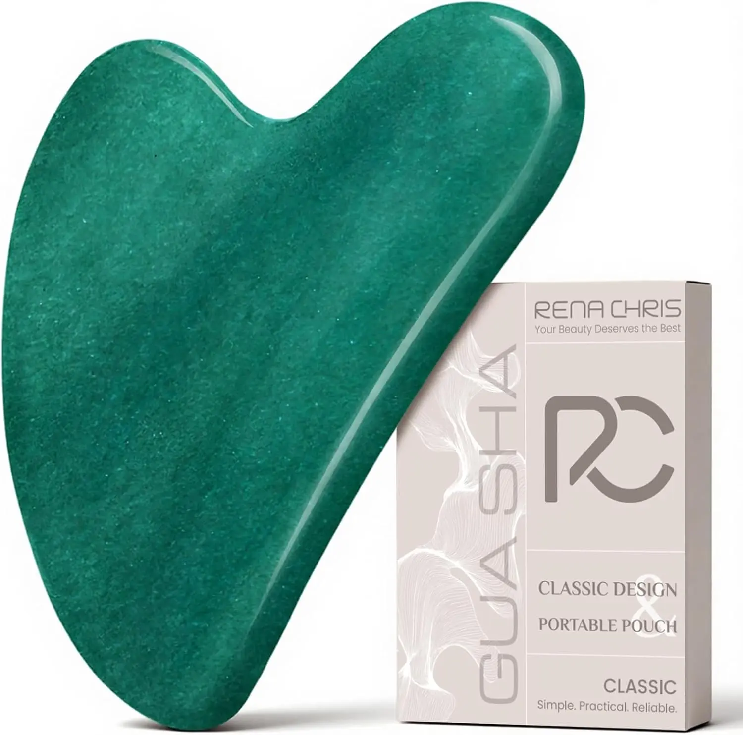 Jade Gua Sha Facial Tool for Face Massage, Jawline Sculpting & Puffiness Reduction, Friend-Friendly Beauty Massager for Acupuncture Therapy (Green)