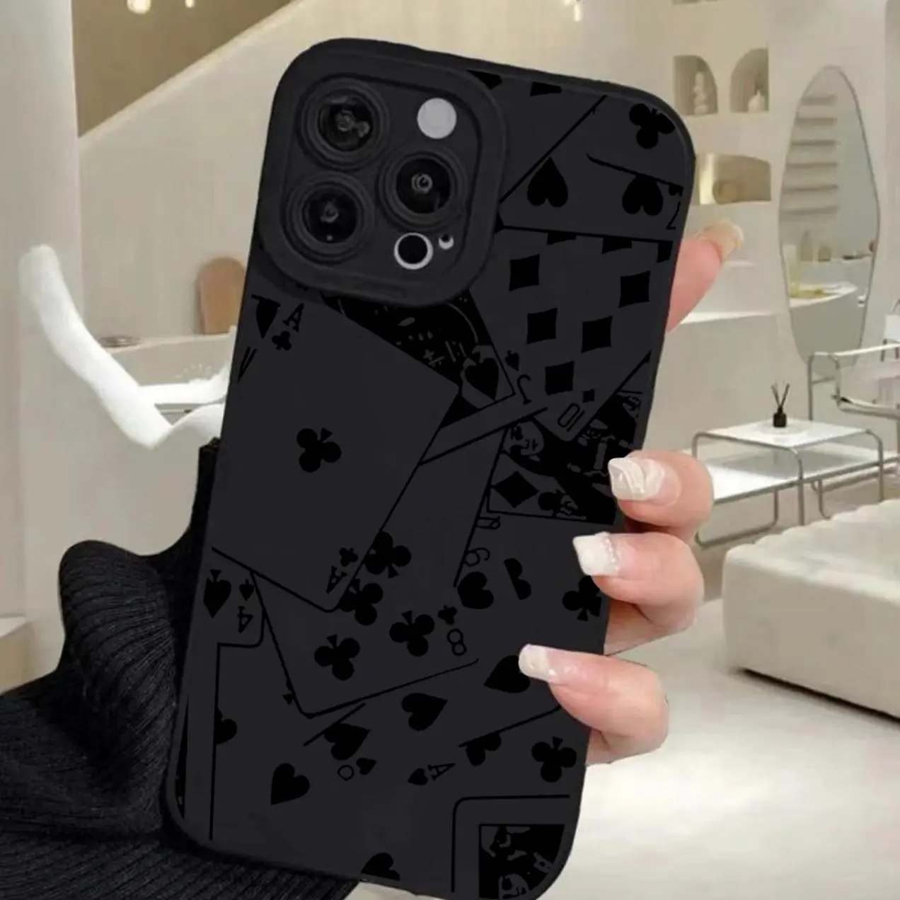 Creative Poker Card Pattern Phone Case, 1 Count Soft Cellphone Protective Case, Shockproof Mobile Phone Cover For iPhone 11 12 13 14 15 Pro Max Plus