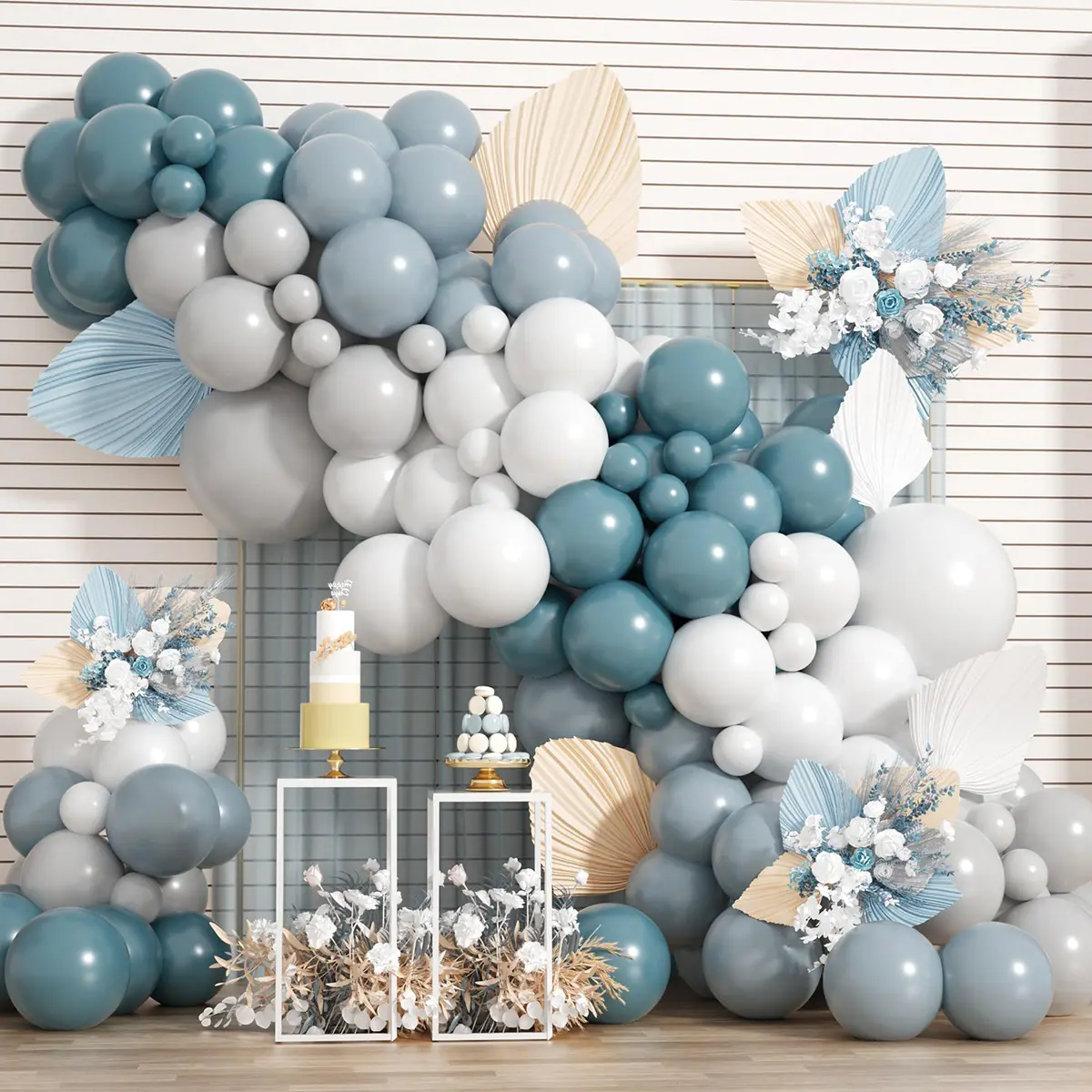 109Pcs Solid Colors Dusty Blue, Gray & White Balloon Garland Arch Kit - Simple, Easy Setup Retro Navy Blue Matte Latex Balloons for Boys' Happy Birthday, Versatile for Party Decorations, Wedding
