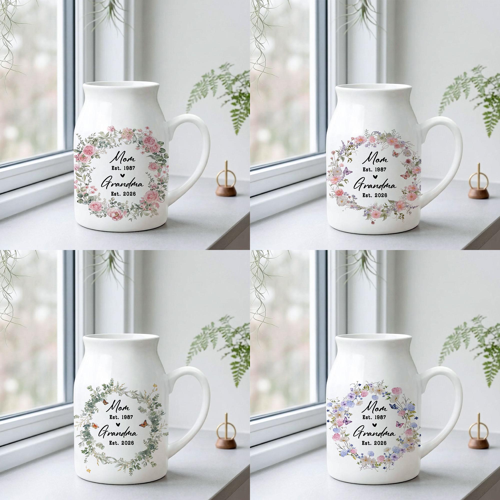 CUSTOM Years be New Grandma Flower Vase, Mothers Day Ceramic Vases for Nana, Pregnancy Announcement, Gift for Mom from Daughter