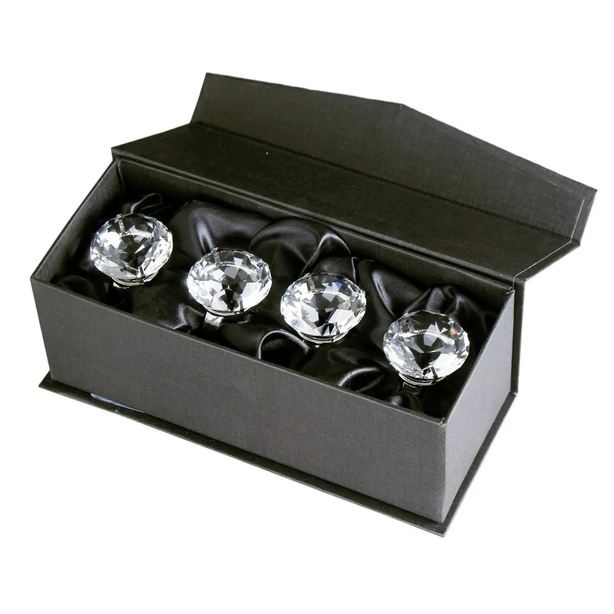 Leeber Elegance Diamond Ring Napkin Rings, Silver-Plated Stainless Steel with Crystal Cut Accents, Table Decor, Set of 4, Girls, Best Friend, Classic, Glam