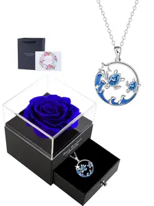 Mother and Child Wave Sea Turtle Necklace With Rose Jewelry Gift Box, Beach Themed Turtle Necklace, Statement Necklace, Mother's Day Birthday Jewelry Gifts for Mom Grandma Daughter