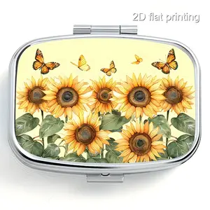 Vintage Sunflower & Butterfly Pill Case, Background Design, Portable Pocket Organiser, Ideal for Travel & Daily Use