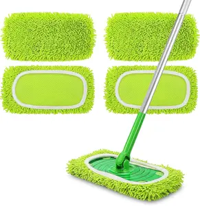 Microfiber Mop Pads Compatible with Swiffer Sweeper, 4 Pack Washable Wet Refills, Dry Sweeping Cloths for Cleaning Floors (Handle Not Included)