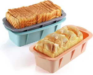 3PCS Silicone Bread Loaf Pan, Non-Stick Bread Pans for Baking, Easy Release Loaf Pan, Great for Homemade Bread, Cakes, Brownies, Dishwasher Safe (3 Colors, Nesting Design) MONGSEW