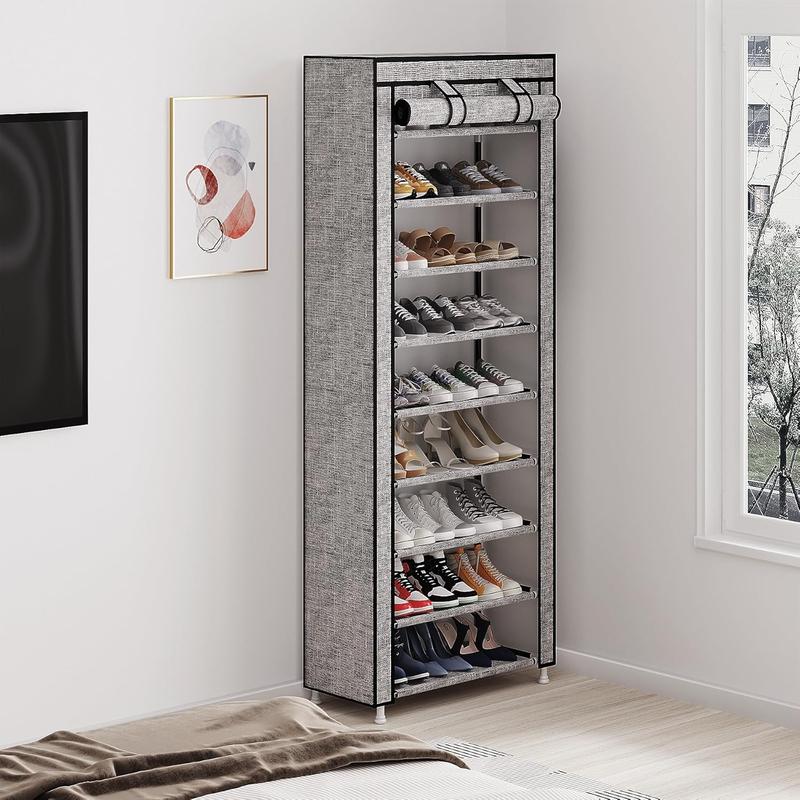 Non-Woven Shoe Rack Multi-Tier Steel Pipe Assembled Shoe Cabinet 12mm Calibre Steel Pipe with Dust Cover Multi-Purpose Organiser Display Shelf for Utility Room Storage Entryway Solution