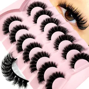 New Cosplay Manga Cat False Lashes 7Pairs D Curl Cat Eye Lashes Short 5D Mink Lashes Natural Soft False Eyelashes Dramatic Volume Lashes 3D Fluffy Wispy Hair Eyelashes Extension Makeup Makeup