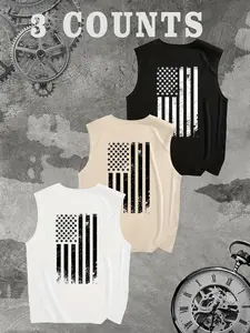 Men's American Flag Print Round Neck Graphic Tee, Regular Fit Casual Fashion Short Sleeve T-shirt for Summer, Men's Top for Daily Wear, Socks