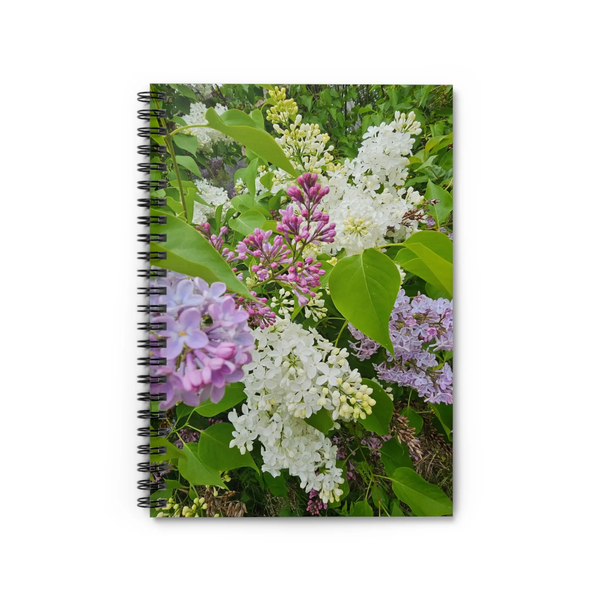 Lilac Floral Theme Full Print Spiral Notebook - Ruled Lined Journal, 1 Size, 59 Sheets, 118 Pages, 350gsm Covers, Inner Pocket, Ideal for Walks & Bedside Journaling