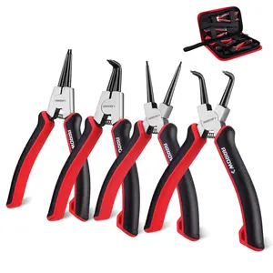 ARROW Snap Ring Pliers Set, 4-Piece Heavy Duty 7-Inch Internal/External Circlip Pliers with Straight & Bent Jaws, CR-V Steel, Spring-Loaded Precision C-Clip Removal Tool with Storage Pouch