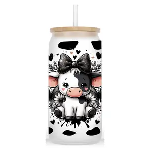 Cow Butterfly Frosted Glass Cup (Sizes Available: 16oz or 20oz)