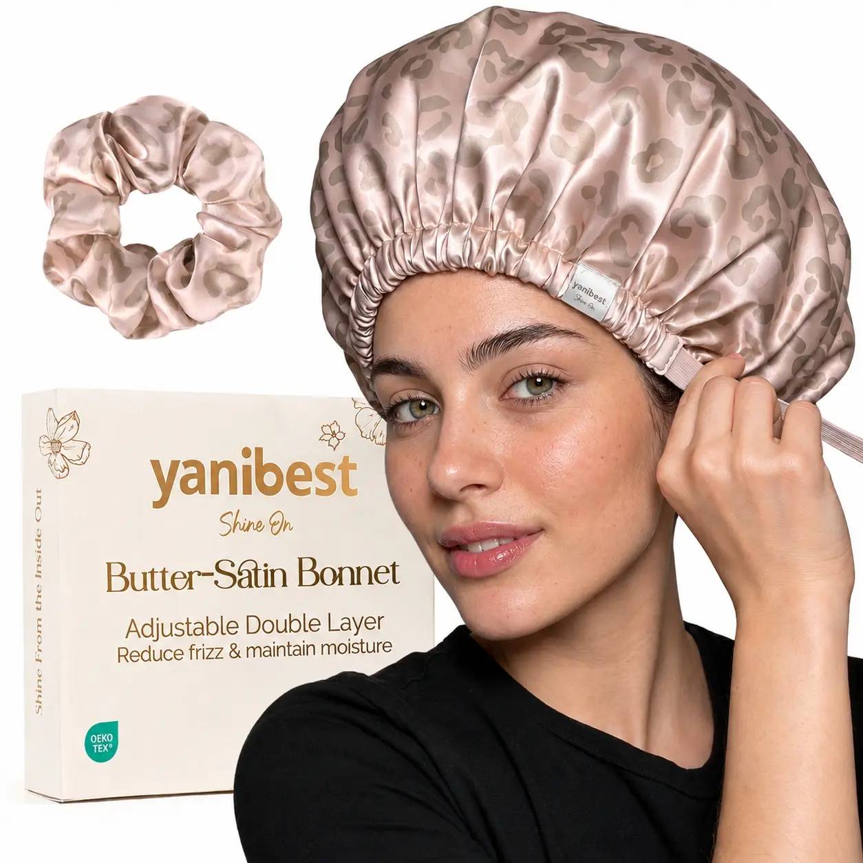 YANIBEST Adjustable Butter-Satin Haircare Bonnet with No-Damage Hair Scrunchie | Double-Layer Sleep Cap, Reduces Friction, Prevents Breakage, Maintains Moisture for Natural Curly Braids