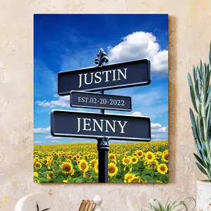 Personalized Canvas Vintage Street Sign For Couples, Custom Name And Date Vintage Street Sign Canvas Poster Print, Crossroads Street Sign Best Gift For Сouple, Wedding Street Art Canvas or Framed