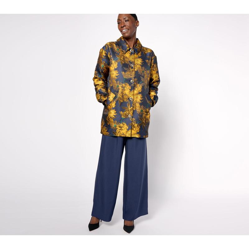 Isaac Mizrahi Live! Woven Floral Jacquard Jacket w/ Fleece Lining